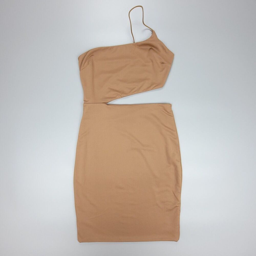 NEW Princess Polly Mia Asymmetric One Shoulder Cut Out Mini Dress Tan Brown US 2